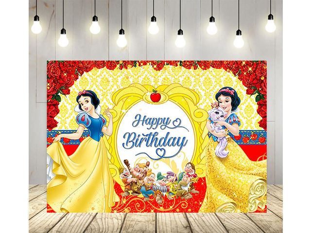 Yellow Backdrop for Birthday Party Supplies Snow White Photo Backgrounds Princess Snow White Birthday Theme Baby Shower Banner 59x38in