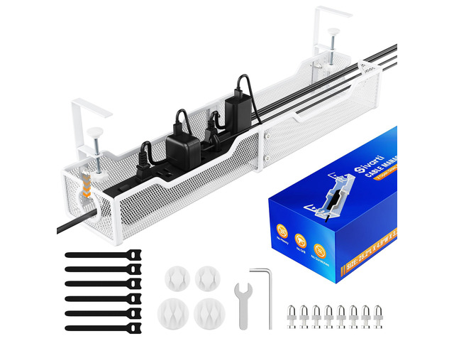 Cable Management Under Desk - 25.2' Open Slots No Dill Cable Tray Metal Under Desk Cable Management Tray - Cord Organizer for Office Home -...