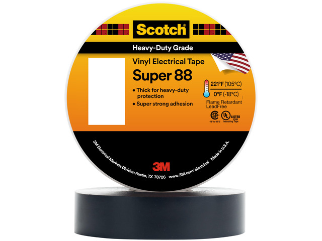 Scotch Electrical Tape Super 88, 2 in x 36 yd (108 ft), Black, 1 Roll Vinyl, Premium Grade, Rubber Resin Adhesive, PVC Backing, All-Season Heavy...