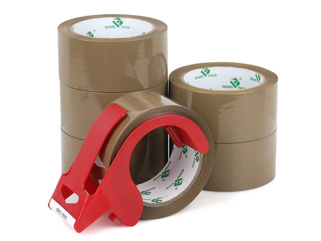 Brown Packing Tape with Dispenser, 2.4 Mil 1.88 Inch x 60 Yards, 6 Refills Rolls Packaging Tape for Moving, Shipping and Storage
