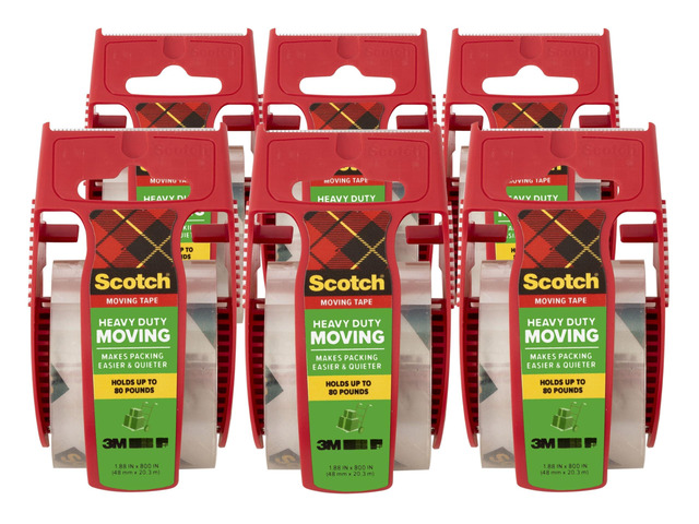 Heavy Duty Moving Packing Tape, Clear, 1.88 in. x 22.2 yd. 6 Tape Roll with Dispensers, Makes Packing Easier & Quieter