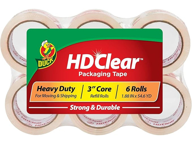 HD Clear Packing Tape Refills - 6 Rolls of Heavy Duty Shipping and Moving Packing Tape - Clear Strong Packaging Tape for Boxes, Packing and Moving...