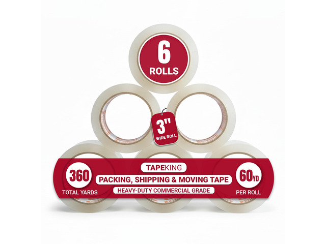 Clear Packing 60 Yards Per Roll (6 Rolls) 3 Inch Wide Heavy Duty Packing 2.7mil Strong Adhesive for Moving Boxes, Shipping Cartons, Office Use,...