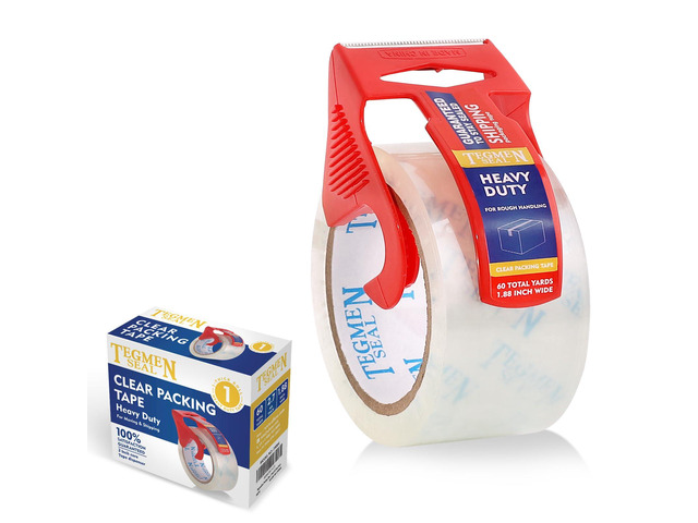 TegmenSeal Heavy Duty Clear Packing Tape with Dispenser Combo for Shipping, Moving & Storage,Thicker Clear Packing Tape,1.88 inches Wide, 60 Yards...