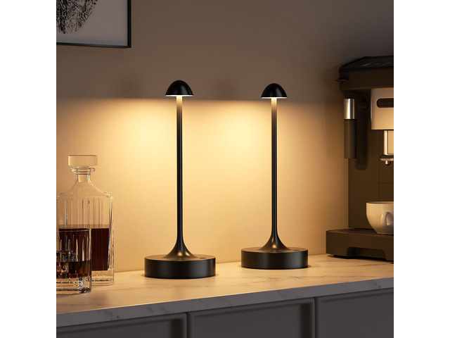 Cordless Rechargeable Table Lamp, Battery Operated Desk Lamp, Black, 2 Pack Wireless Night Light, 3 Color Modes, Stepless Dimming, Portable LED...