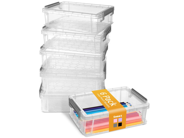 6 Pack Extra Large Pencil Box, Plastic Pencil Case Crayon Box Clear Marker Organizer Plastic Containers with Lid, Stackable Storage Boxes for Art...