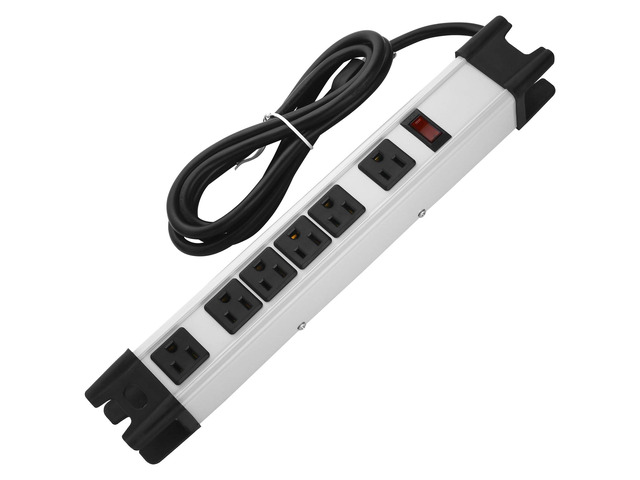 Heavy Duty Surge Protector Power Strip. Grey, 4ft, 1. Extension Cord with Multiple Outlets, Metal Plug Extender, Grounding, Wide Spaced, 6 AC, for...