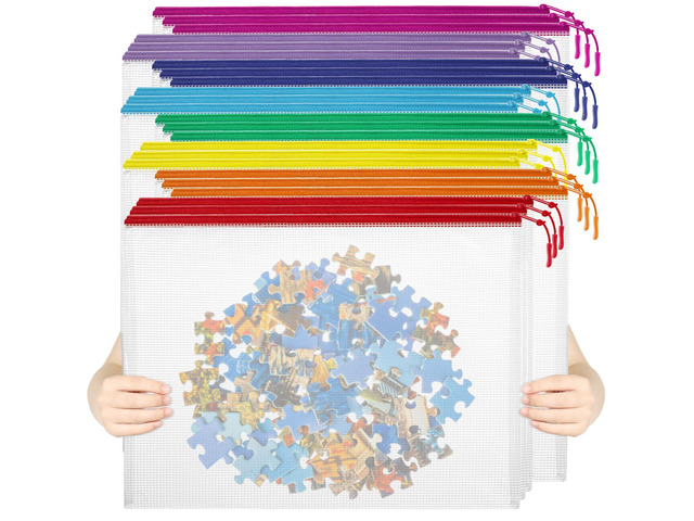 24pcs Mesh Zipper Pouch File Bags Puzzle Storage Bags, A3 17x12 Inches Large Reusable Zipper Pouches for Organizing Classroom Board Game Organization