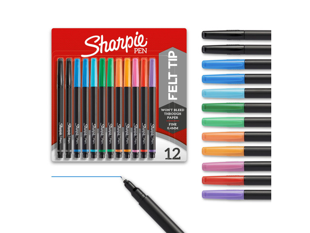 Felt Tip Pens, Fine Point (0.4mm), Assorted Colors, 12 Count - Journaling, Art, Drawing, Markers
