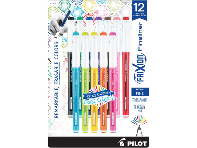 FriXion Fineliner Erasable Marker Pens, Pack of 12, Assorted Colors