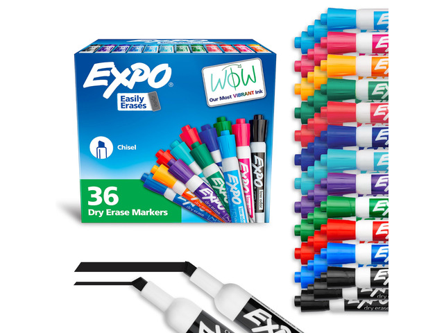 Dry Erase Markers, Low Odor Ink, Assorted Fashion Colors, Chisel Tip, 36 Count - Easily Erases, Ideal for Classroom, Home, Office, Back to School,...