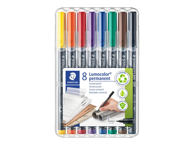 Lumocolor Permanent Universal Pen: Set of 8 Permanent Markers, Assorted Colors, Superfine Felt Tip 0.4mm - Multi Surface, Quick Dry, Smudge-Proof,...