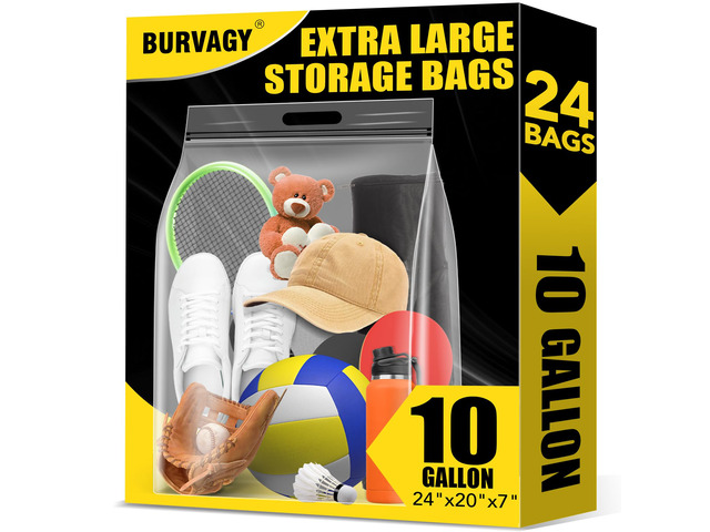 10 Gallon Jumbo Storage Bags, Large Plastic Storage Bags Pack of 24 24'x20'x7' Large Storage Bags 4 Mil Thick XL Extra Large Plastic Storage Bag...