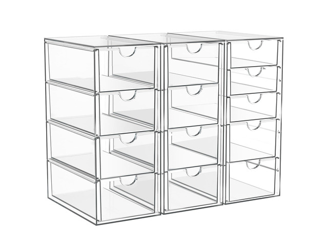 Acrylic 13-Drawer Storage & Makeup Organizer for Desk, Bath Smooth-glide drawers, clear acrylic, stackable, dustproof, wipe-clean, for eyeliners,...