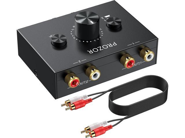 RCA Stereo Audio Switcher - 2 in 1 Out R/L Stereo Audio Switch, 1 in 2 Out Stereo Audio Switcher Selector with Mute Button and No External Power...