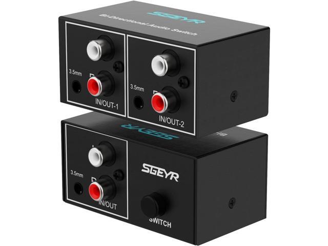RCA Switch 2 in 1 Out RCA switcher Selector 3.5mm Aux + RCA L/R Bi-Directional Stereo Audio Switcher A/B Analog Audio Switcher Black Metal Case