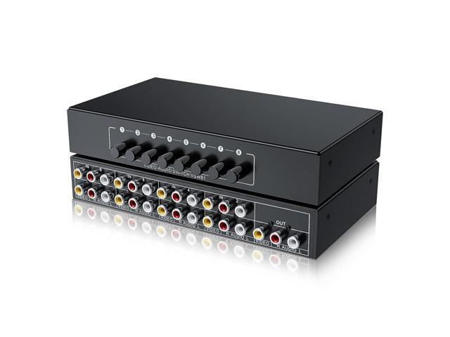 RCA Switch 8 in 1 Out Composite Video L/R Audio Selector Box 8X1, 8-Way RCA Switcher - 8 Port AV Selector Switch - Plug & Play for Wii PS2 Xbox DVD...
