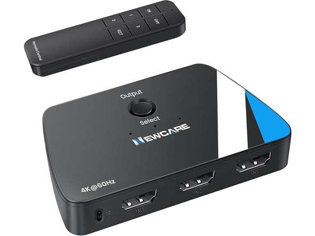 NEWCARE HDMI Switch 3 in 1 Out, 4K@60Hz with Remote, HDR10+ Dolby VRR 3D