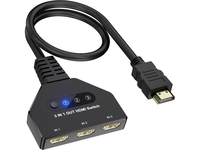 HDMI Switch 3 in 1 Out, 4K@30hz HDMI Splitter, 3 Ports HDMI Switcher Supports Full HD 1080P 3D Compatible with Roku Fire TV Stick HDTV PS4/PS5 Xbox...