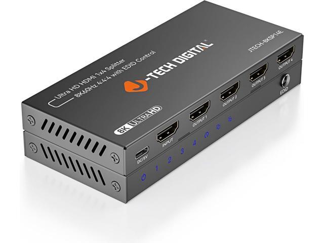 J-Tech Digital 8K HDMI Splitter 1 in 4 Out, HDMI 2.1 1x4 Splitter 8K@60Hz 4K@120Hz 1080P@240Hz, Duplicate/Mirror Screen 3 EDID Modes with...