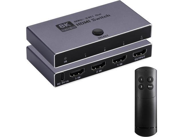 2026 Upgrade 8K HDMI 2.1 Switch, HDMI 2.1 Switcher 3 In 1 Out Supports CEC 8K@60Hz, 4K@240Hz, 1080P@480Hz HDCP 2.3 HDR Dolby Atmos VRR Compatible...