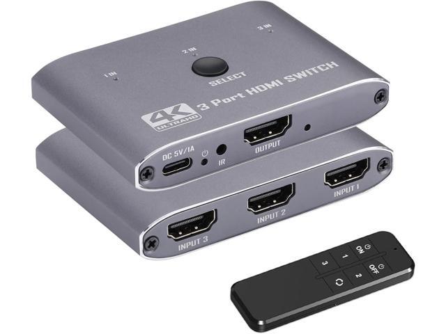 4K@60Hz HDMI Switch 3 in 1 Out, HDMI Switcher Selector with Remote Supports 4K 3D 1080P HDR HDMI 2.0 HDCP 2.2 Compatible with Nintendo Switch...