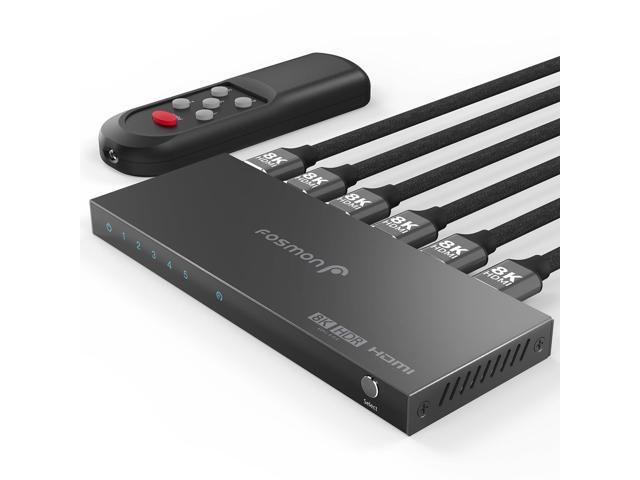5-Port HDMI 8K Switch with Remote, Support 8K@60Hz 4K@120Hz HDR10+ HDCP 2.3 High Speed 48Gbps 5 in 1 Out Auto-Switching 5x1 HDMI 2.1 Switcher...