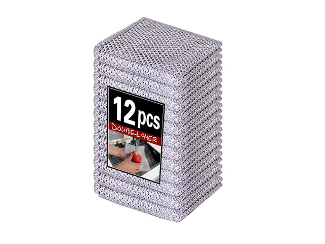 12pcs Scratch-Free Steel Dishcloths. Reusable, Quick-Dry, Odorless. Perfect for Dishes, Sinks, cookware. 7.87'x7.87'. (12, Light Gray, Large)...