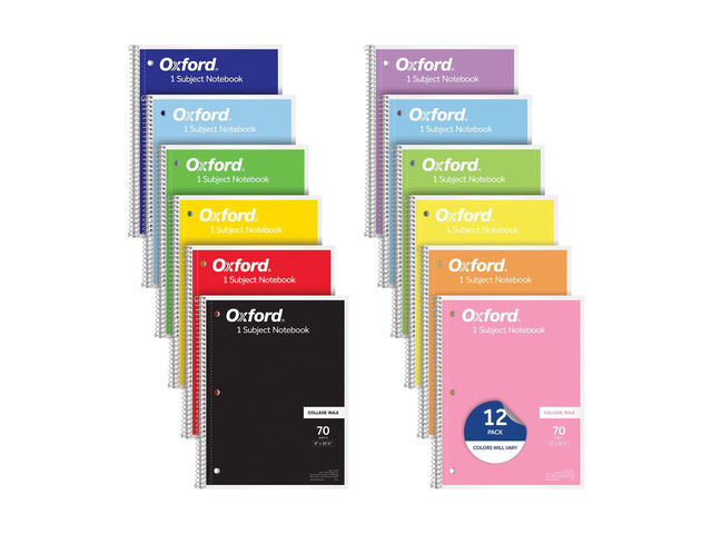 Spiral Notebooks, 12 Count Bulk Pack, 1 Subject, College Ruled Notebooks for School, 8 x 10.5 Inches, 70 Sheets, Assorted Colors, Back to School...
