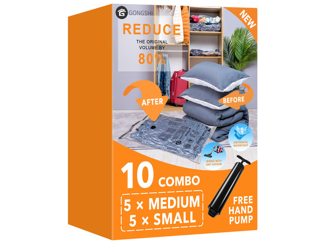 Vacuum Storage Bags for Clothing, 10-Piece, Medium & Small Mixed Sizes for Clothing, Bedding, Towels and Accessories; Ideal for Drawers, Closets,...