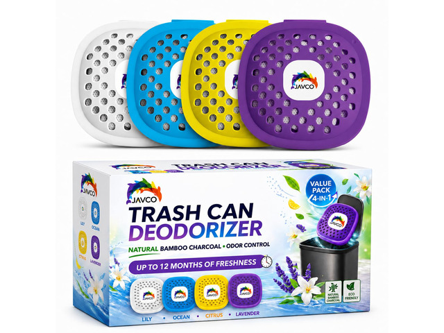 Trash Can Deodorizer & Odor Eliminator 4 in 1 Garbage Can Deodorizer, Activated Charcoal Stick-On Odor Absorber for Garbage Cans = Up to 12 Months...