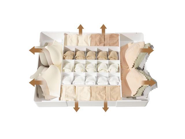Adjustable Drawer Organizer 19-Grid Divider for Socks, Bras & Panties, Closet Storage Box for Underwear & Dresser Drawers (15+4)