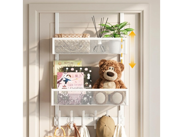 Over the Door Hooks Organizer,Door Hanger Fits Doors 1 3/4' White 12 Coat Hooks and 2 Mesh Basket,Space-Saving,Back Storage Organizer,Over The Door...