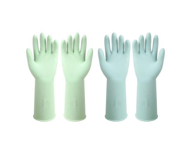 Dishwashing Rubber Gloves Reusable Kitchen Gloves 2Pairs Cleaning Gloves for Washing Dishes Long-lasting & Non-Slip (Light Blue & Light Green, M)