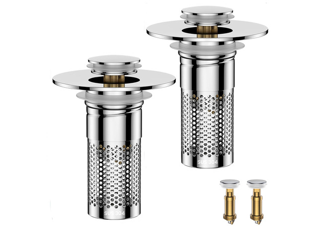 Bathroom Sink Drain Strainer,Universal Pop-Up Sink Stopper Hair Catcher Anti-Clog Stainless Steel Drain Filter Basket, Removable Sink Drain for...