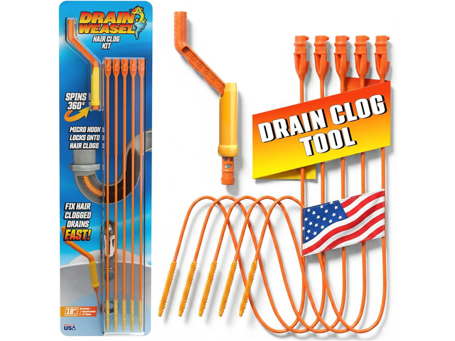 Drain Weasel Sink Snake Hair Clog Remover Tool Kit, 5 Wands Pipe, Bathroom, Bathtub Cleaner, 18-inch Long Refills, Flexible, Removable Handle, Made...