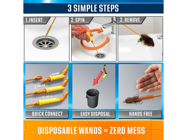 Drain Weasel Sink Snake Hair Clog Remover Tool Kit, 3 Wands Pipe, Bathroom, Bathtub Cleaner, 18-inch Long Refills, Flexible, Removable Handle, Made...