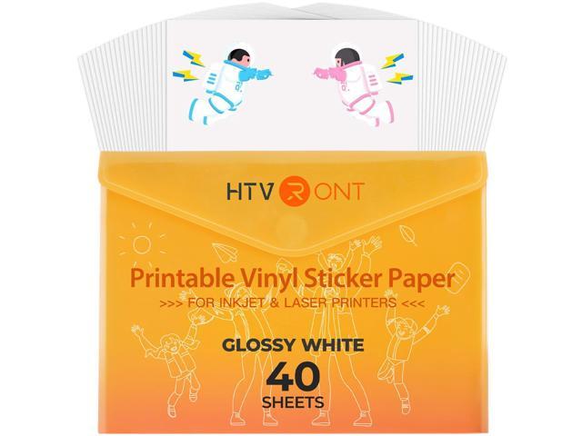 Printable Vinyl Sticker Paper, 40 Sheets, Glossy White, 8.5'x11' For Most Inkjet Printer & Laser Printer, Jam-Free Design, Great Stickiness, Easy...