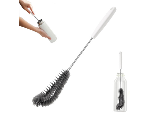 16 inches Long Handle Black Bottle Cleaning Brushes - Perfect for Baby Bottles, Sports Bottles, Glassware, Mugs, Jars, and Stemware (1-pc)