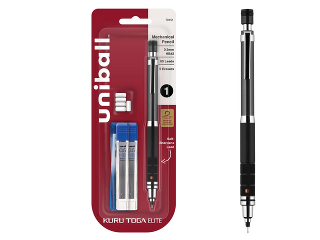 uniball Kuru Toga Elite Mechanical Pencil Kit, 0.5mm, HB No. 2, Gun Metal Rotating lead engine keeps tip sharp, diamond-infused No. 2 lead for dark...