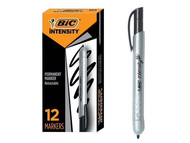 Intensity Permanent Markers, Fine Bullet Tip, Black, 12-Count Pack Retractable Design, For Teachers and Office Supplies, Fade- and Water-Resistant...