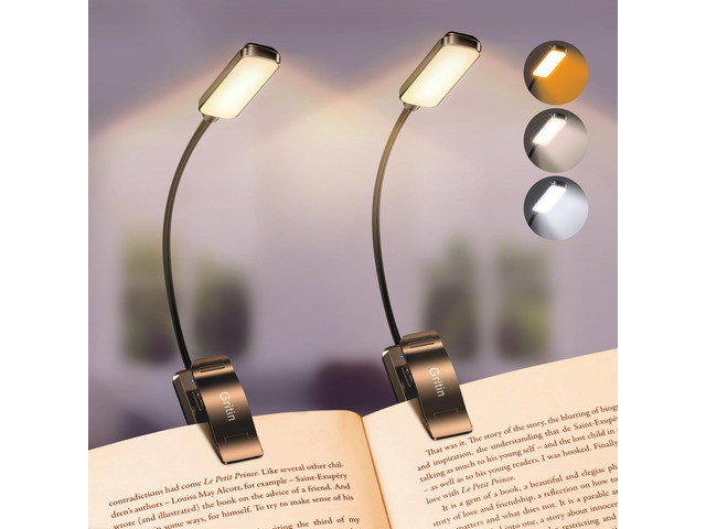2 Pack 9 LED Rechargeable Book Light for Reading in Bed Eye Caring 3 Color Temps,Stepless Dimming Brightness,80 Hrs Runtime Small Lightweight Clip...