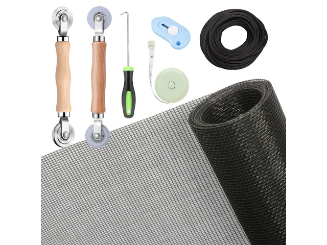 Windows Screen and Screen Door Repair Kit, 48'x118' Charcoal Fiberglass Mesh with Rolling Tool/Hook/Ruler/Cutter/Spline - Window Screen & Sliding...