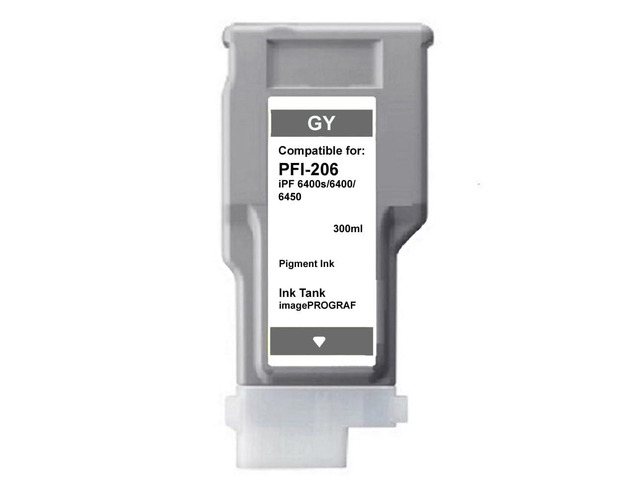 VC PFI-206 Gray Compatible Ink Cartridge Tank for Canon PFI-206GY (300ml,Gray) Replacement for Canon imagePROGRAF 6400s 6400 6450 Printer