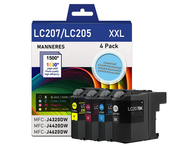 LC207 LC205 XXL Super High Yield Ink Cartridge (BK/C/M/Y, 4-Pack) Compatible LC207BK LC205C LC205M LC205Y Replacement for Brother LC207 LC205 Ink...