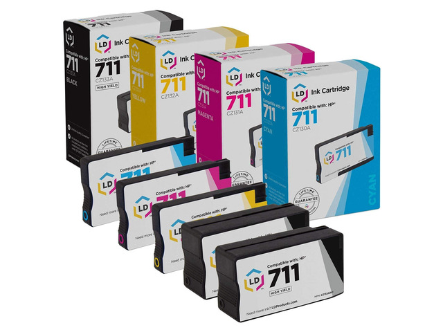 Products Remanufactured Ink Cartridge Replacement for HP 711 (2 Black, 1 Cyan, 1 Magenta, 1 Yellow, 5-Pack) for use in DesignJet: T120, T125, T130,...