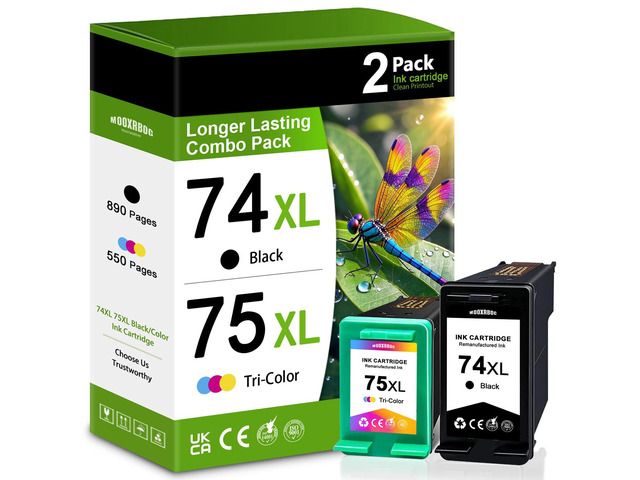 74XL 75XL Ink Cartridges Combo Pack Compatible with HP 74 75 Ink Replacement for Photosmart C4210 C4240 C4250 DeskJet D4260 D4280 OfficeJet J5740...