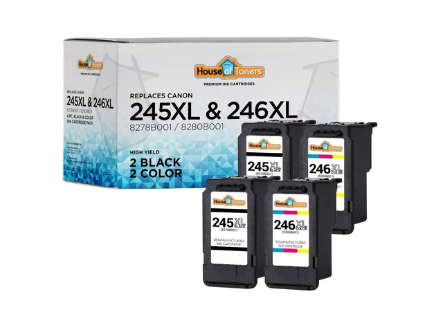 Remanufactured Replacement for Canon PG-245XL Black and CL246XL Color Ink Cartridge Combo Pack Pixma iP280, MG2522, MG2525, MG2555, MG2920,...