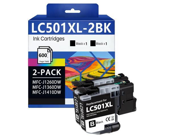 LC501XL LC501XLBK High Yield Ink Cartridges Compatible for Brother LC501 LC501 XL MFC-J1360DW MFC-J1260W MFC-J1410DW Printer (2 Black)