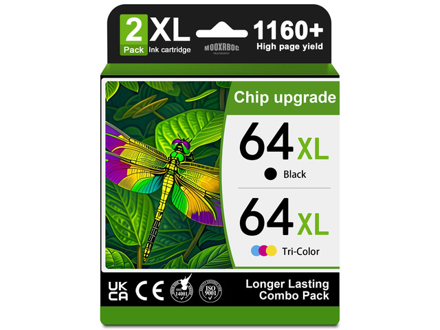 64XL Ink Cartridges Black/Tri-Color Combo Pack (2-Pack) Compatible 64XL Ink Cartridges Replacement for Envy Photo 7855 7858 7800 7100 7155 6255...